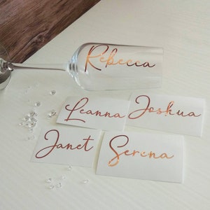 Personalised Calligraphy Name Stickers : Vinyl Decals for Champagne Flutes