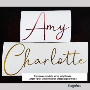 Aangepaste naamstickers met vinylstickers in handgeschreven lettertype in kalligrafiestijl. Ideaal voor waterflessen, champagneglazen, bekers en yeti-bekers