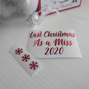 Lo scorso Natale da Miss Adesivo in vinile, decalcomania con scritta in lamina per pallina di Natale, confezione regalo, bottiglia d'acqua idro, champagne, gin o bicchiere di vino