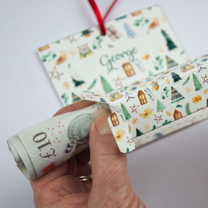 Titular del dinero de Navidad, decoración navideña ecológica y sostenible hecha de tarjeta, decoración colgante personalizada para caja de regalo de dinero