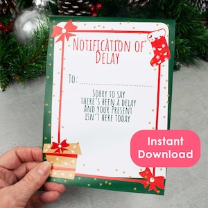 Regalo de Navidad retrasado, DESCARGA INMEDIATA, Imprimible, Regalo de Navidad perdido, Carta de regalo de Navidad retrasado, Página A4 lista para imprimir