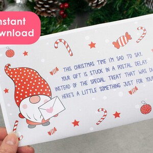 Imprima en casa un regalo de Navidad atrasado, DESCARGA INMEDIATA, Notificación imprimible de regalo retrasado, Carta de regalo de Navidad atrasado por falta de regalo de Navidad