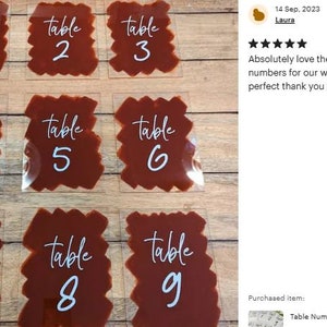 Table Number Sticker, Elegant Wedding Reception Vinyl Decal Numbers, use on Acrylic Table Sign, Bottles, Candles, Vases, Sizes 6 x 4 / 7 x 5 image 8