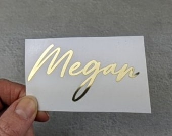 Personalised Name Stickers, vinyl decals for glasses, handwritten script lettering, gift box stickers, or for champagne flutes, drink bottle