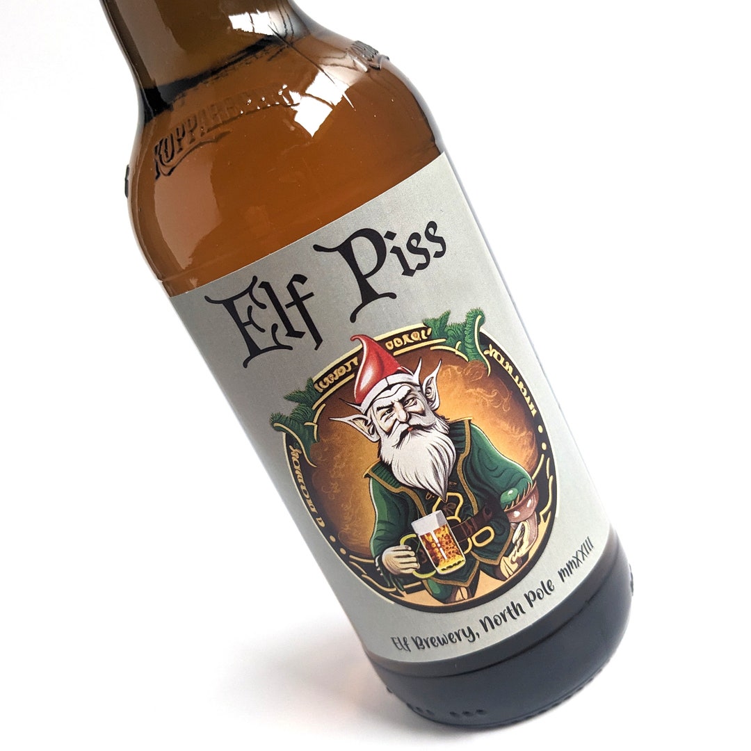 Elf Piss Joke Bottle Labels for Beer or Cider Bottles, Labels in 3