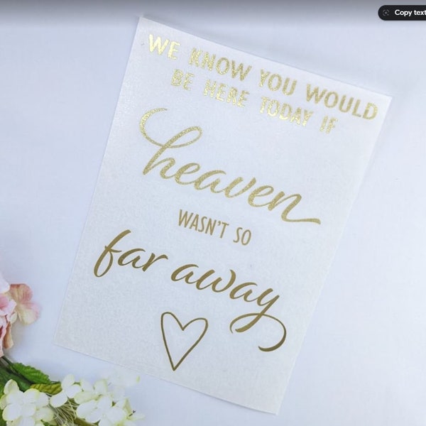 ウェディングメモリーテーブルサイン：天国にいる愛する人たち ビニールデカール