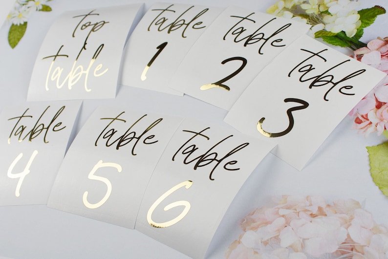 Table Number Sticker, Elegant Wedding Reception Vinyl Decal Numbers, use on Acrylic Table Sign, Bottles, Candles, Vases, Sizes 6 x 4 / 7 x 5 image 1