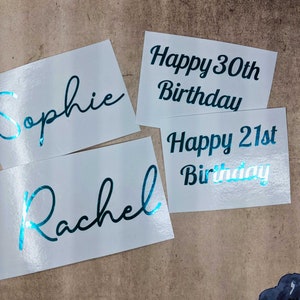 Personalised Birthday Name Age stickers, Apply to a gin glass or champagne flute, Add to tumblers, cups or even customise a birthday card