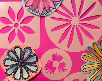 Custom Flower Stencil Set  Cookie Stencils  Cake Stencils  Decorative Stencils  Scrapbooking Stencil  Junk Journal Card Marking Stencil