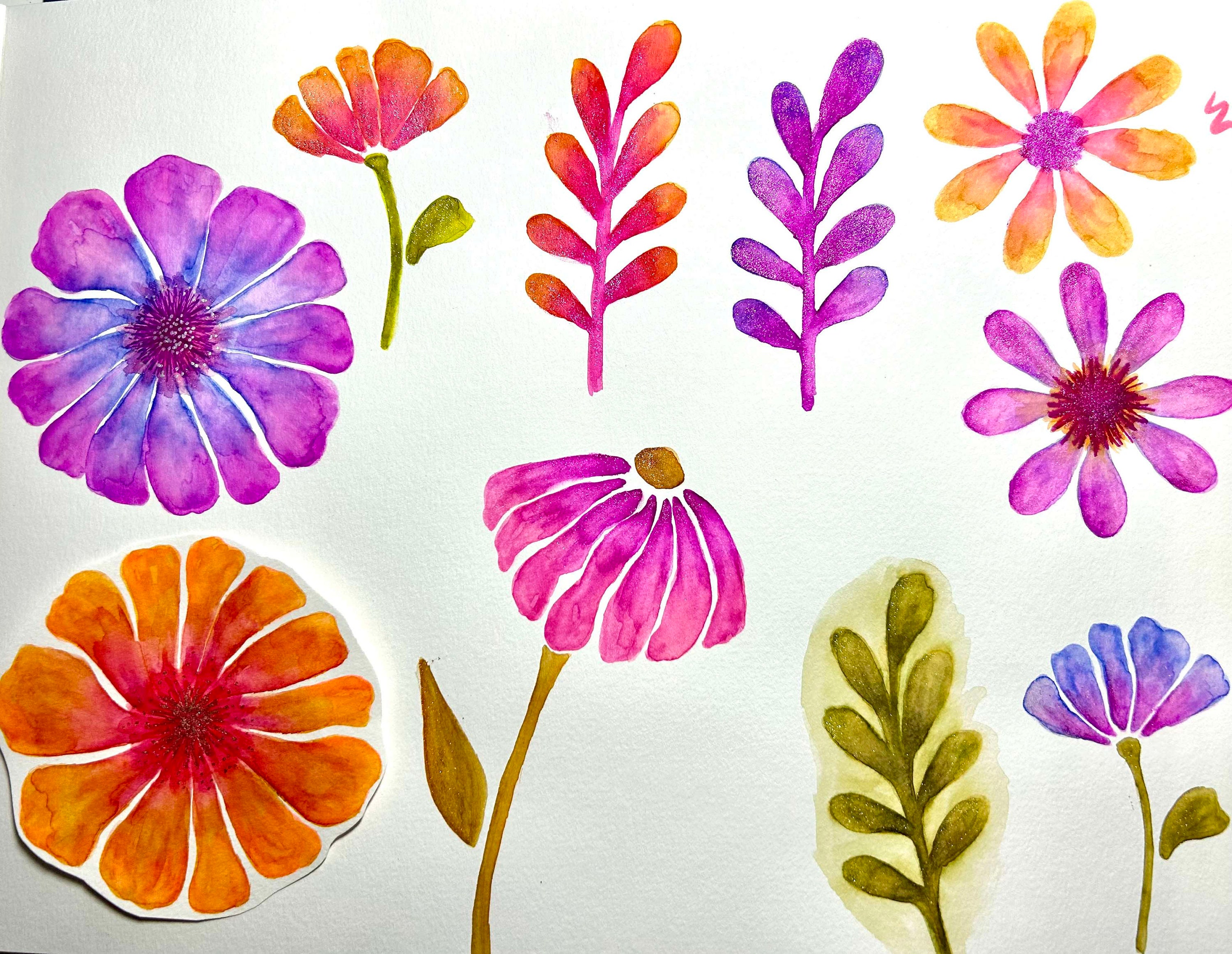 Wildflower Stencil Set Flower Stencils Fodder Flower Stencils junk journal stencils mixed media stencils card making stencils custom flower