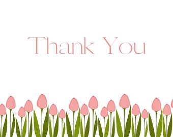 Printable Thank You Pink Tulips. Digital Download. PDF