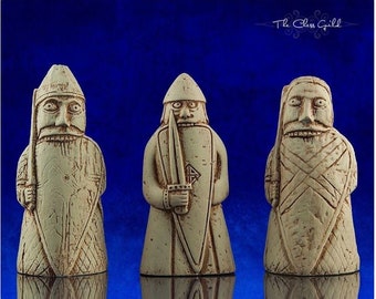 RARE trio de Berserkers, pièces d'échecs de l'île de Lewis, pièce d'échecs