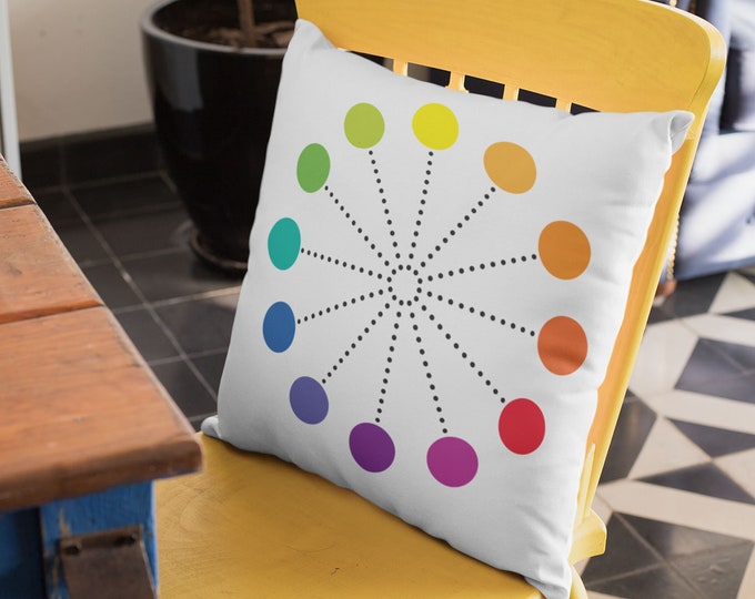 Artist Color Wheel Pillow | Rainbow Color Wheel Pillow | Colorful Square Pillow