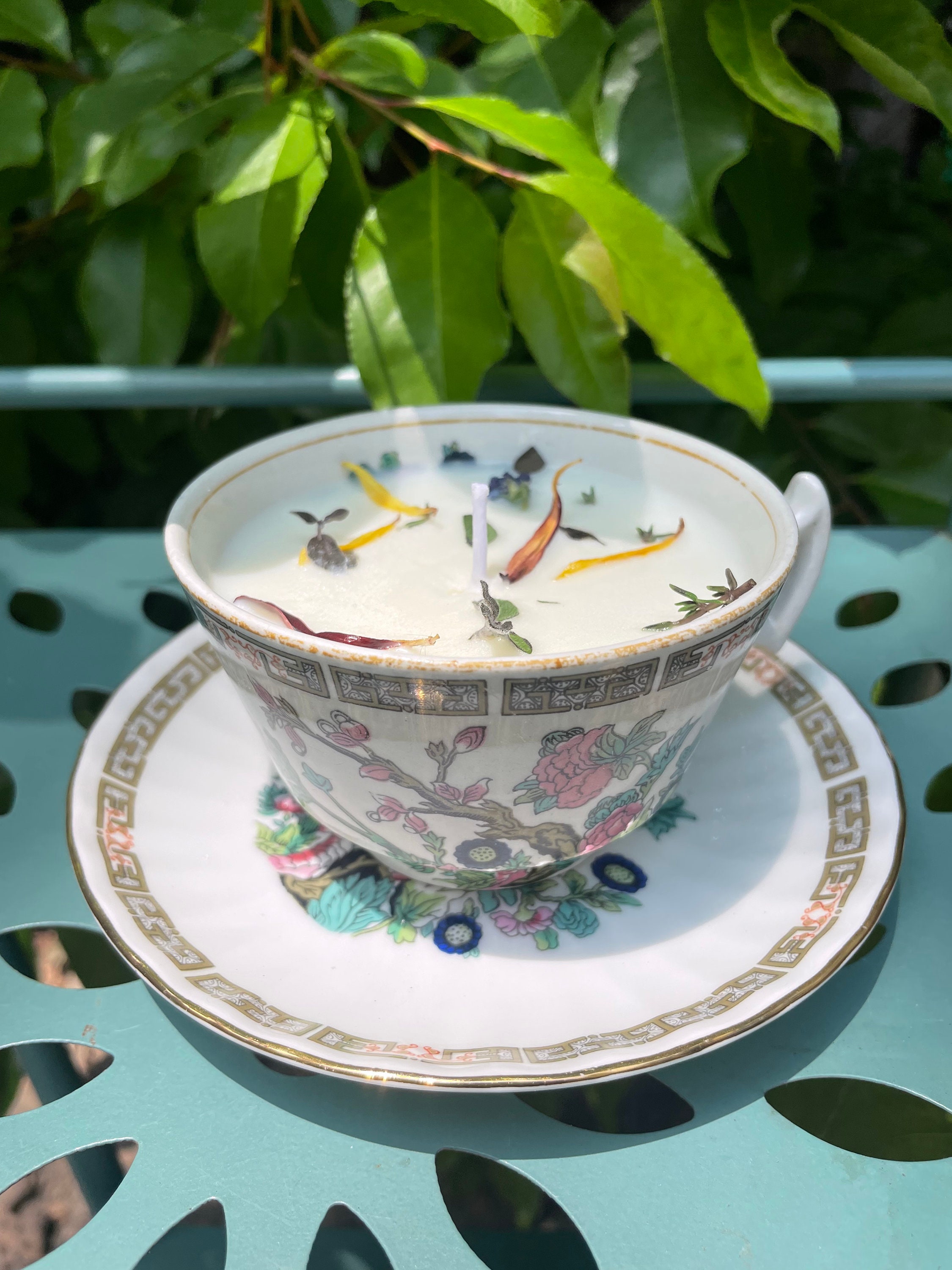 Vintage Tea Cup Candle- Tea Cup Soy Candle- Tea Party Candle- Luncheon ...