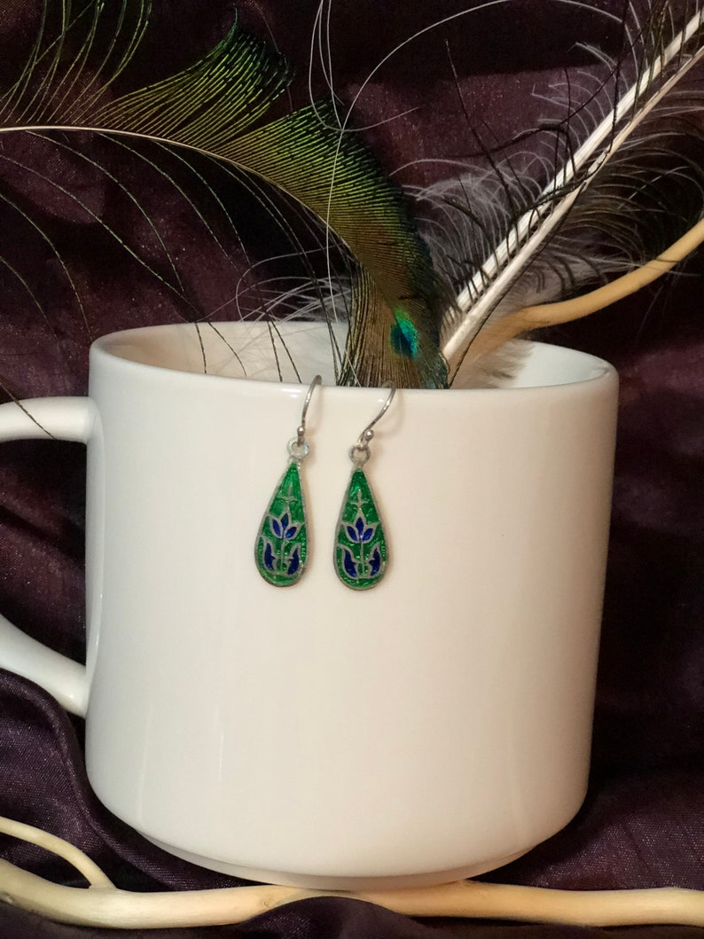 blue 925 silver enamel handmade earrings