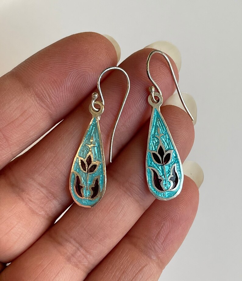 blue 925 silver enamel handmade earrings