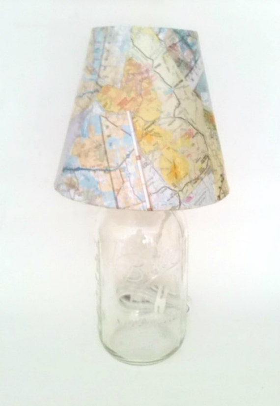 Mason Jar Desk Lamp Table Lamp Vintage Map Lamp Shade Table Etsy