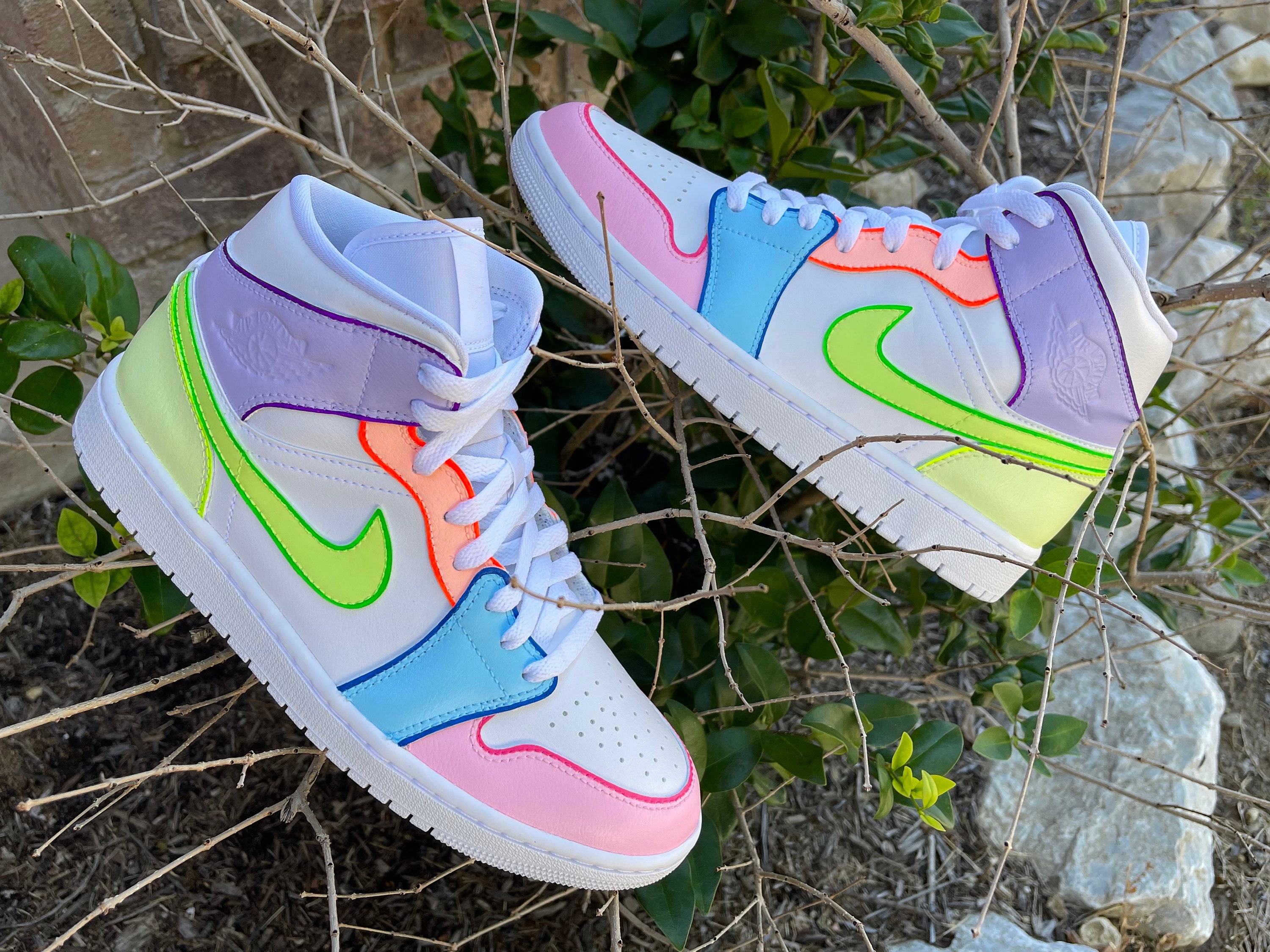 Buy Custom Nike Air Jordan 1 Mid neon Flash Unique and Handpainted