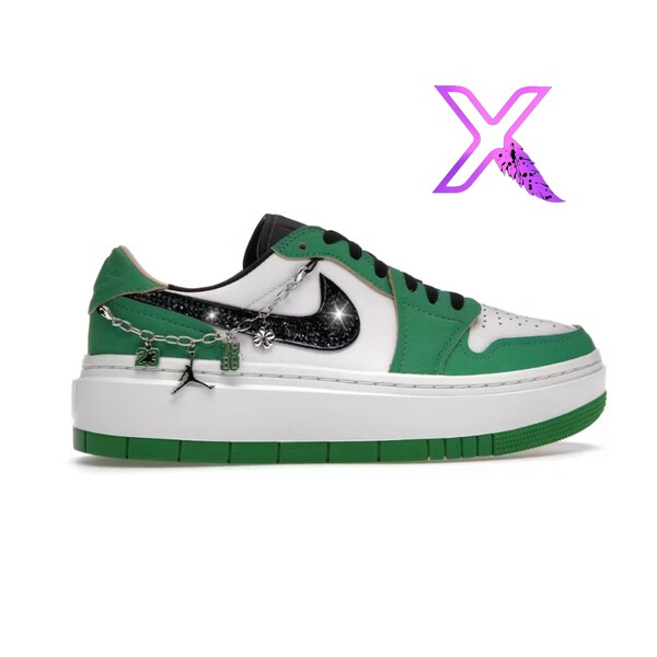 Air Jordan 1 Bling Shoes Lucky Green Black Crystal Bling Nike Black Shoes Elevated Jordan Rhinestone Shoes Gift for Her Nike Women Shoes