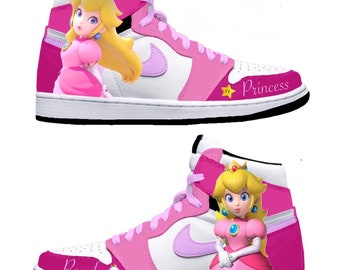 Princess sneakers peach shoes for her gift for her shoes Peach gift for her pink shoes for her shoes mid cartoon design character customs