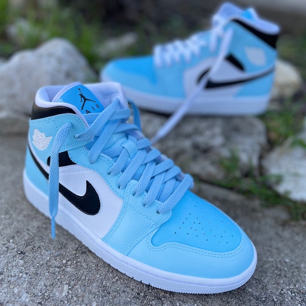 Baby Blue Shoes Air Jordan 1 Mid Sky Baby Bright Blue Gift Birthday Anniversary Gift to Her Gift to Him Blue Air Jordan Shoes