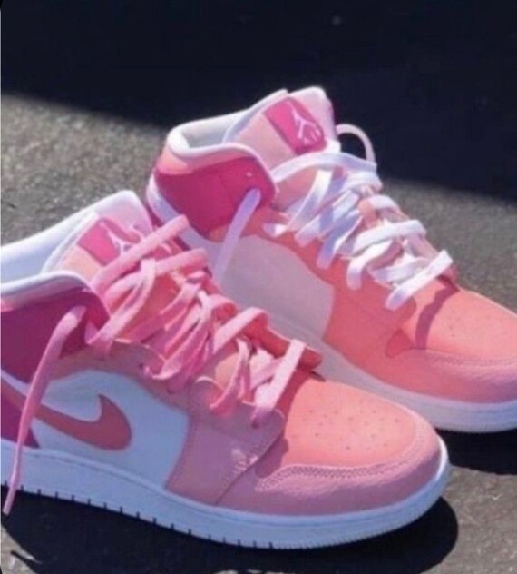Triple Blush Pink Air Jordan 1 Mid Pink Womens Etsy