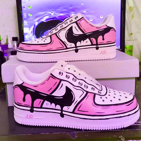 Cartoon Drip Pink Kawaii Custom Air Force 1 Shoes Pink Nike Shoes Pink Birthday Gift Men Women Youth Kids