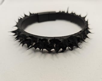 Osherad# the game changer silicone bracelet -Black leather with silicon soft Ubo drops. hand made design by Yuval Dor.