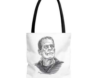 Bolso tote con retrato de Frankenstein, arte gótico de terror