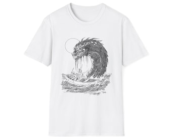 Dragon Wave T-Shirt, künstlerisches Grafik-T-Shirt, Fantasy Sea Monster