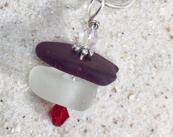 Red Sea Glass Necklace Ocean Jewelry for Women on their Birthday Red and White Necklace