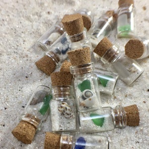 Tiny Beach in a Bottle 3 Hawaiian Party Favor, Mini Glass Vial filled with Beach Treasure gift, Beach Trinket gift