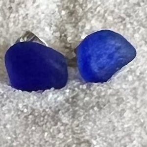 Cobalt Blue Sea glass Stud Earrings, Galveston Texas Sea Glass jewelry, Simple Blue Beach Earrings, Gift for Mermaids, Present for women