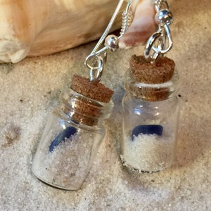 Beach Treasures Earrings Ocean Lovers gift for her Birthday, Seaglass Sand and Sea Shell filled Glass Vial Earrings for Ocean Loving Women