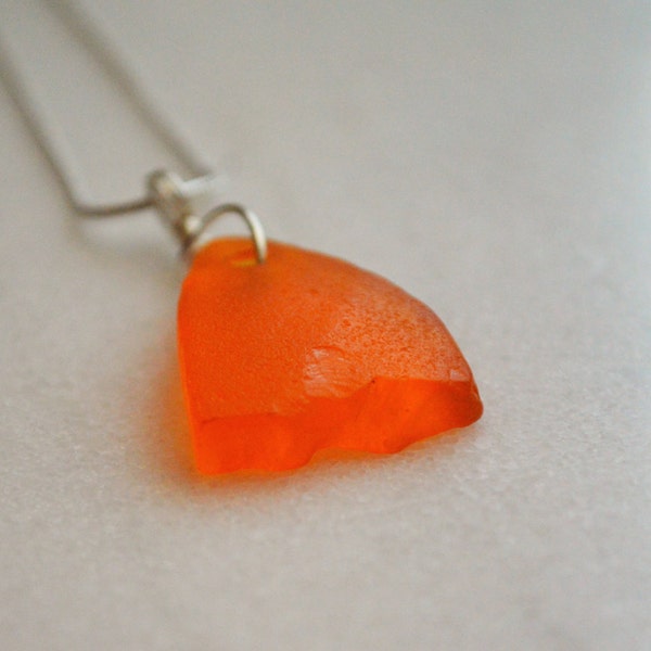 Stunning RARE Orange Sea Glass Necklace, Beautiful Birthday Jewelry gift for Beach loving Wife