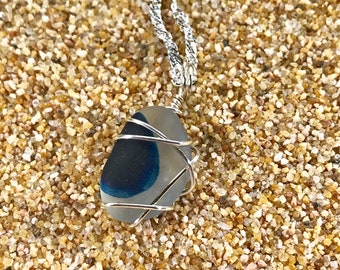 Impresionante collar de vidrio marino de Inglaterra para damas, hermoso regalo de joyería Seaham de playa azul para su amante