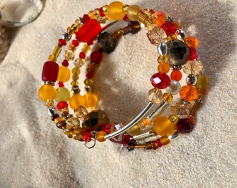 Fall Colors Wrap Bracelet Beach Loving Yellow, Orange and Red Jewelry Present for her Birthday Autumn Fun Stylish Gift for Her