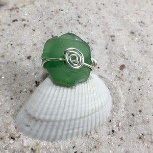 Green Sea Glass Ring 6.5, Beach Glass Jewelry, Eco friendly Gift for her, Sea Candy Ring,Unique Ring