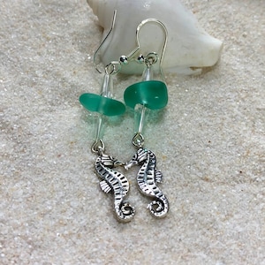 Awesome Teal Seaglass Seahorse Earrings for your Beach loving Besties, Ocean Inspired Jewelry for your Birthday