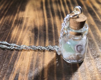 Beach in a Bottle Necklace Aquamarine SeaGlass and Florida Sand & seashell filled Glass Vial for Beach Bum