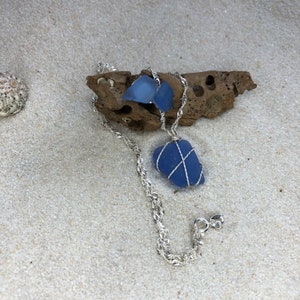 Cornflower Blue Sea Glass Necklace and Stud Earrings, Blue Beach Glass Jewelry gift for her image 4