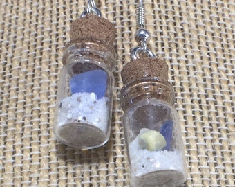 Beach filled Dangle earrings, Florida Sea Shells Sand Filled in small Glass Vial Earrings for Beach loving Mermaids