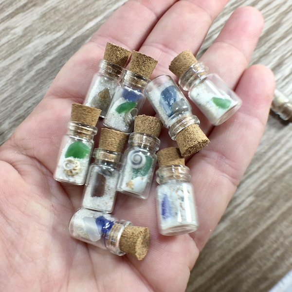 Five Tiny Beach Glass Vials Beach in a Bottle Beach Treasure Trinket Favor for Beach Wedding unique decor for Summer luau