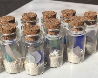 Beach in a Bottle Bulk 20 Glass filled Vial of Florida Sand Sea Shells SeaGlass, Beach Trinket for Beach Weddings, Beach Party Favors Bulk