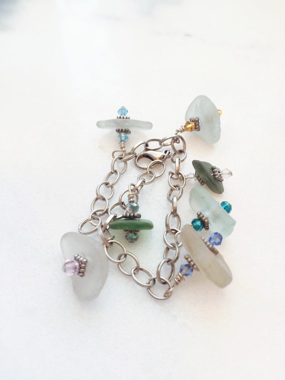 Items similar to Sea Glass Beachy Bracelet for women Ocean inspired ...