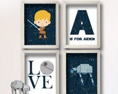 Star Wars Wall Art- Personalized Letter Name-Boy Room Decor - 4 Print Set -Baby Shower Gift - Nursery Play Room - Birthday Gift-BR006