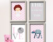 Baby Girl Star Wars Nursery Art- Girl Room Decor - 4 Print Set - Star Wars Decor - Baby Shower Gift-Nursery Play Room - Girl Wall Art GR-064