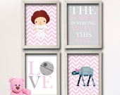 Baby Girl Star Wars Nursery Art- Girl Room Decor - 4 Print Set - Star Wars Decor - Baby Shower Gift-Nursery Play Room - Girl Wall Art GR-064