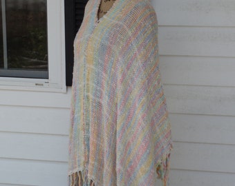 Handwoven poncho, Cotton poncho, Women's poncho, Fringed poncho, Summertime poncho, Sherbet colors, One size fits all, Hippie and Boho style