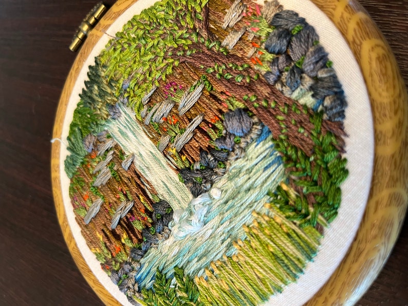 Waterfall Landscape Embroidery Etsy